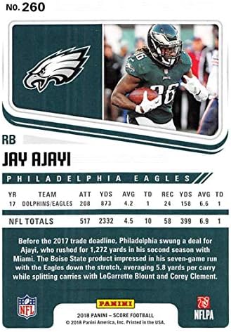 2018 Skor Kırmızı Futbol 260 Jay Ajayi Philadelphia Eagles Panini'den Resmi NFL Ticaret Kartı Ham (NM veya Daha iyi) Durumda