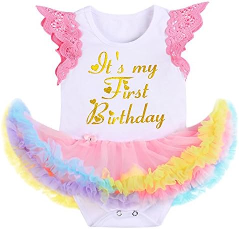 ODASDO Bebek Kız Ilk Doğum Günü Kıyafet Gökkuşağı Tutu Prenses Romper Elbise Tiara Ayakkabı ıçin 3 adet Giysi Set Kek Smash