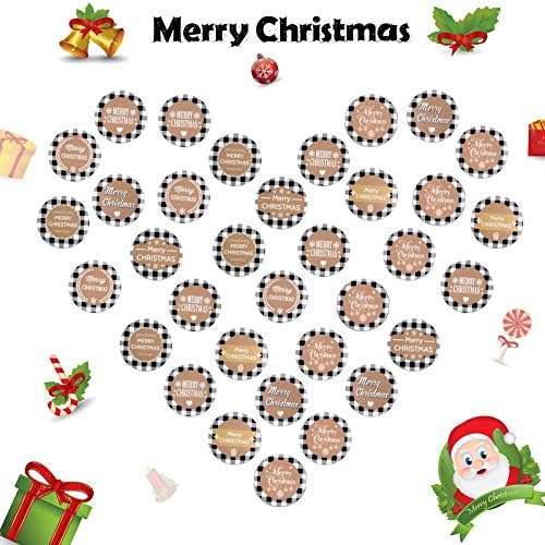 1000 Parça Merry Christmas Çıkartmalar Buffalo Kontrol Ekose Noel Siyah ve Beyaz Yuvarlak Kraft Kartları Zarf Çıkartmalar Ekose