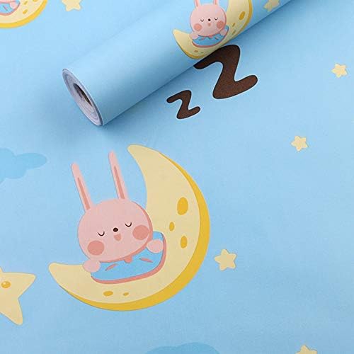 HOYOYO Pembe Tavşan Kendinden Yapışkanlı Astar Kağıt, mavi Arka Plan Kabuğu ve Sopa Kapsayan Kağıt Ay Yıldız Uykulu Çocuk Odası