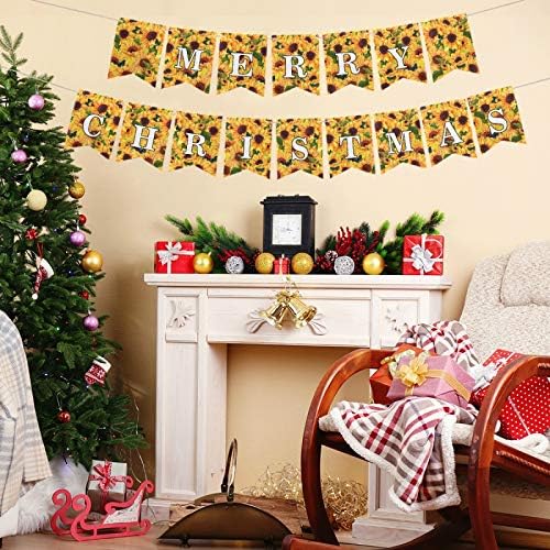 Blueangle Merry Christmas Banner ile Sarı Suluboya Ayçiçeği-Noel Keçe Kumaş Afiş Dekorasyon için Ev yılbaşı dekoru