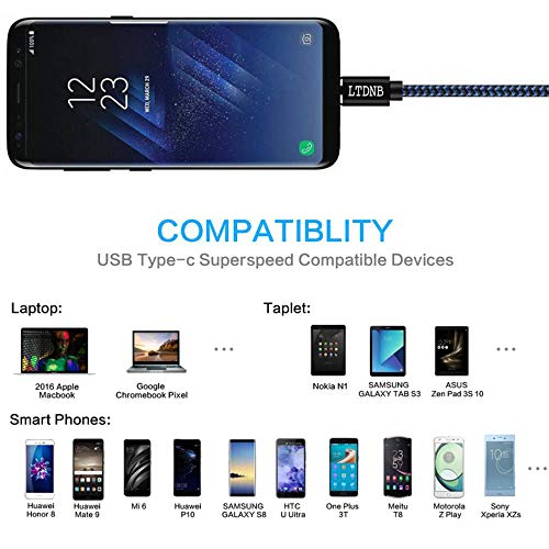 USB C Kablosu, (3 Paket 3+3+6.6 ft) C Tipi Kablo Hızlı şarj cihazı USB-C şarj kablosu ile uyumlu Samsung Galaxy S10 /S9+ /S9