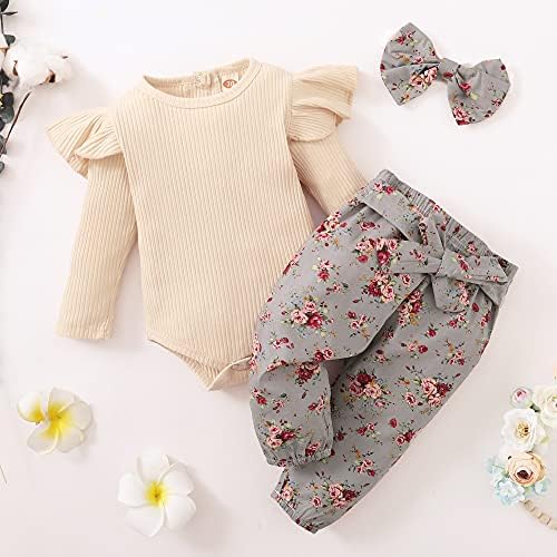 Yenidoğan Bebek Kız Giysileri Bebek Kız Kıyafetler Fırfır Romper Üst Çiçek Pantolon Giyim Setleri