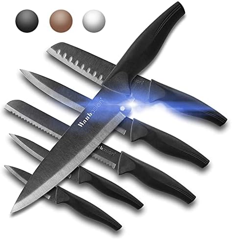 Wanbasıon 7 Parça Mat Siyah Titanyum Kaplama Bıçak Seti Paslanmaz Çelik Dövme Mutfak Bıçak Seti Keskin Profesyonel Bıçak Seti