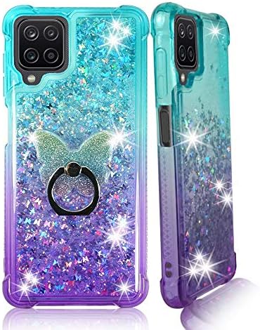 ZASE Samsung Galaxy A12 Sıvı Glitter Sparkle Bling Temizle Vaka Kadın Kızlar Uyumlu w / Galaxy A12 6.5 inç 2021 Yüzer 3D Kelebekler