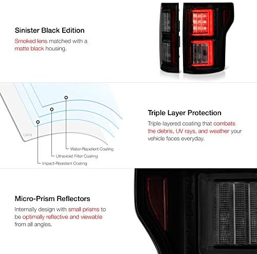 VIPMOTOZ Prim OLED Tüp Siyah Konut Duman Lens LED kuyruk ışık lamba donanımı İçin 2018-2019 Ford F150 kamyonet, sürücü ve yolcu