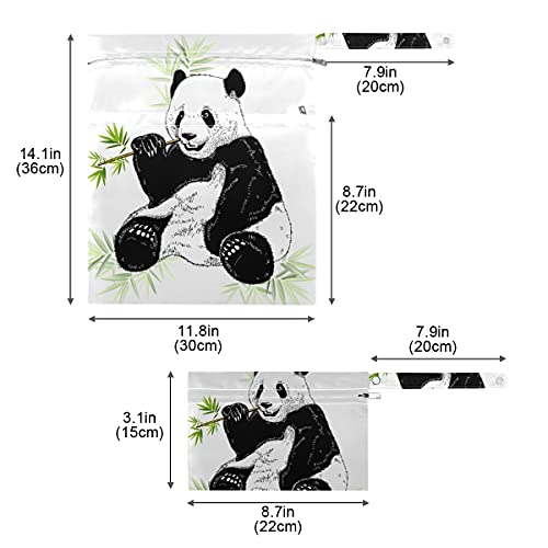 Çizim Panda Bambu Mayo İçin Kuru Çanta, Yeniden kullanılabilir bebek Bezi Islak Çanta İki Fermuarlı Cepleri Kirli Bez için