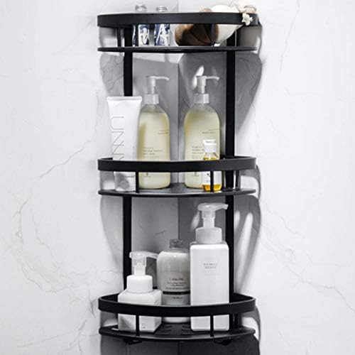 duş caddy köşe banyo raf Anti-pas duş rafları Hiçbir Sondaj Alüminyum yapıştırıcı duvara monte mutfak ve tuvalet için-black_3