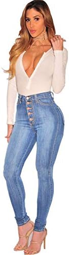 Andongnywell kadın Sıska Streç yüksek Belli Kot Slim Fit Sıkı Denim Pantolon Fermuar Düğmesi ile Pantolon
