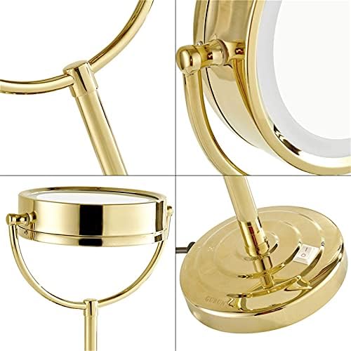 Nhlzj XİAOQİANG Çift Taraflı LED Ayna, Büyütme Tezgah Vanity Aynalar, 360°Rotasyon Işıklı Kozmetik Ayna (Renk: Altın, Boyutu:
