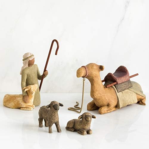 Söğüt Ağacı Çoban ve Istikrarlı Hayvanlar, Heykel El-Boyalı Doğuş Figürleri, 4-Piece Set