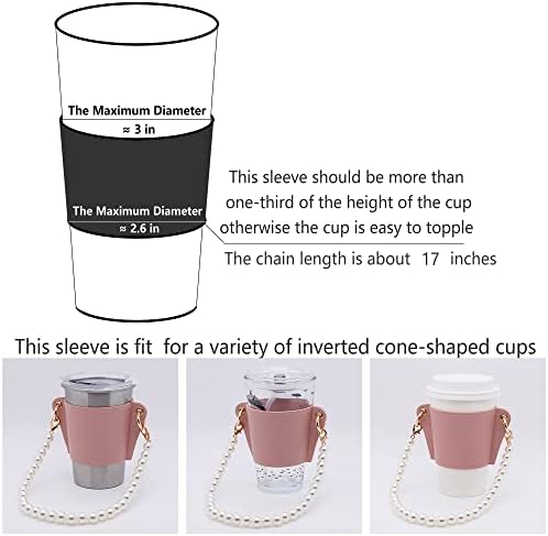 Kahve Fincanı Şişe Kabarcık Çay Kullanımlık Kol Yapay İnci Zinciri ile Taşınabilir İçecek Taşıyıcı Tutucu (Pembe)