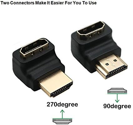 HDMI Dik Açılı Konektörler / Adaptörler, İki (2) 90 Derece konektör/İki (2) 270 Derece Konektör 3D ve 4K Çözünürlük (4 Paket)