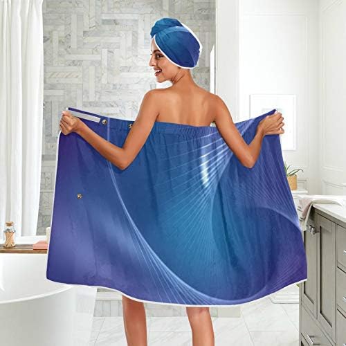 Mavi soyut Çizgiler desen ışık banyo havlusu Wrap ile kuru Saç duş bonesi, ayarlanabilir Kapatma duş bornozlar, hızlı Kurutma
