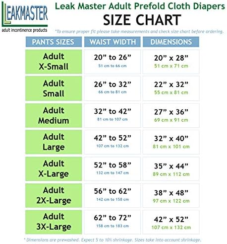 LeakMaster Yetişkin Prefold Gün Ağırlık Gazlı Bez Bez Bebek Bezi Orta (Bel Boyutları için 32-42 inç)