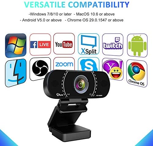 Akyta 1080 p HD Webcam, 110 Derece Geniş Açı USB PC Web Kamera Tak ve Çalıştır, Video Akışı için Mikrofon ile Dizüstü Bilgisayar