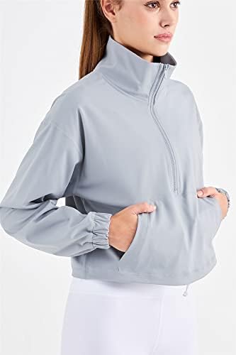 altiland Yarım Zip Kazak Kırpılmış Ceketler Kadınlar için Uzun Kollu Egzersiz Atletik Koşu Yoga Gömlek