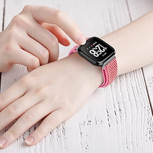 (2 paket) Fitbit Versa 3/ Fitbit Sense ile Uyumlu Esnek Naylon Saat Bantları, Kadın Erkek Yumuşak Nefes Alabilen Ayarlanabilir