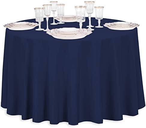 LinenTablecloth 108-İnç Yuvarlak Polyester Masa Örtüsü Lacivert
