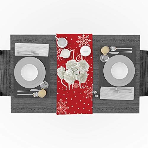 Pamuk Keten Masa Koşucu 13x90 inç Merry Christmas Kar Tanesi İzin Kar Kaymaz Modern Masa Koşucular için Aile Yemeği Mutfak