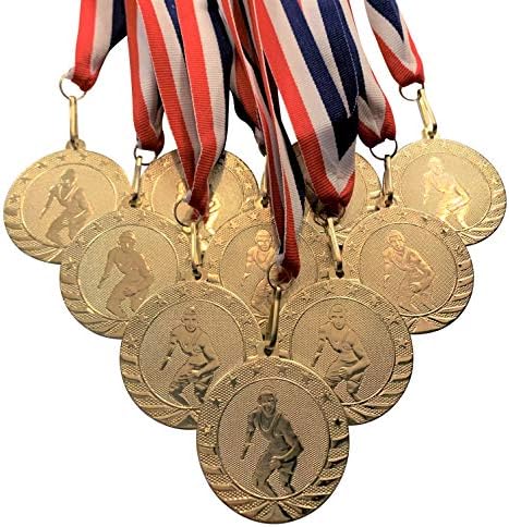 Metal Güreş Madalyaları ve Kırmızı Beyaz ve Mavi Boyun Kurdeleleri. (10'luk paket)