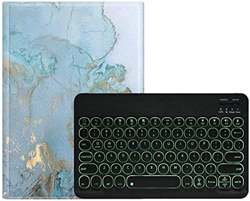 Mermer Klavye Kılıf iPad 10.2 için (iPad 7th Nesil) Arkadan Aydınlatmalı Ayrılabilir Klavye Kalem Tutucu ile Folio Kapak Çevirin
