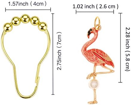 CHİCTİE Altın Flamingo Duş Perdesi Hooks Banyo Dekoratif Duş Çubuk Liner Yüzükler 12 Set Sevimli Pembe Kuşlar Tasarım Paslanmaz