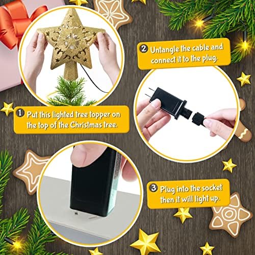 Noel Ağacı Topper, noel ağacı süslemeleri ile Dönen Yıldız Led Projektör Işıklı, altın Yıldız Noel Süslemeleri için Noel Ağacı