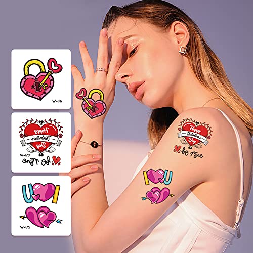 Sevgililer Günü Kalp Geçici Dövme Sahte Dövme Cosplay Sticker Gül Cupid Elmas Şarap Cam Yüzük Dudaklar Erkekler ve Kadınlar