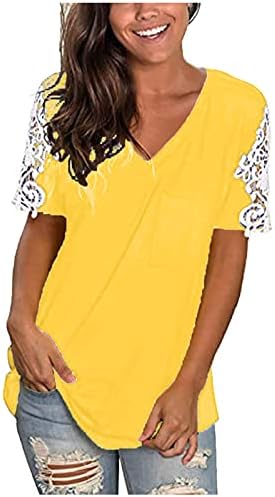 Kadınlar için rahat Gevşek T Shirt Bluzlar, Trendy Kravat-Boya Dantel Baskılı V Yaka Kısa Kollu Fermuar Üst T-Shirt