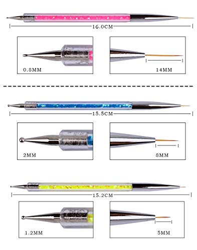 5 Adet 2-Ways Tırnak Kalem Akrilik UV JEL Rhinestone Kristal Nail Art Süsleyen Fırça Kalem Builder Liner Tasarım Maincure Aracı