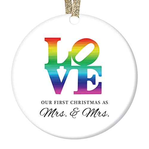 AŞK Noel Süs İlk Noel Mrs & Mrs Düğün Hediyesi Lezbiyen Evli Çift Eşcinsel Kadınlar İlk Tatil Evlilik Gökkuşağı Seramik Hatıra