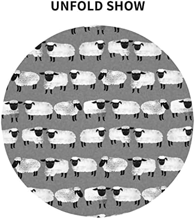 60 İnç Yuvarlak Masa Örtüleri,Koyun Çocukları Gri Cinsiyet Nötr Çiftlik Hayvanları Yıkanabilir Polyesterde Dairesel Masa Örtüsü-Büfe