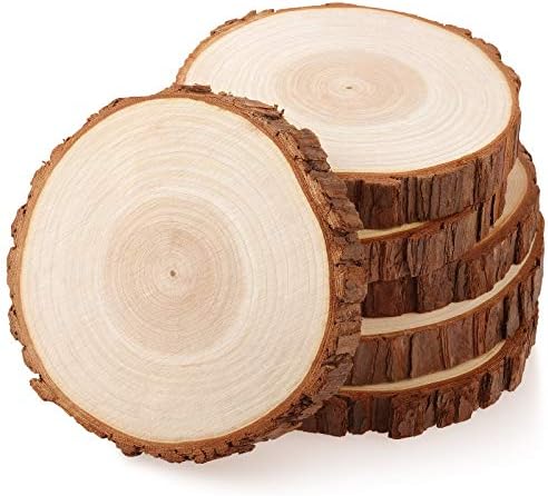 Fuyit Ahşap Dilimleri 6 Adet 6-6.3 İnç Bitmemiş Doğal Ağaç Dilim Ahşap Daire Kabuğu ile Log Diskler için DIY Sanat ve Zanaat