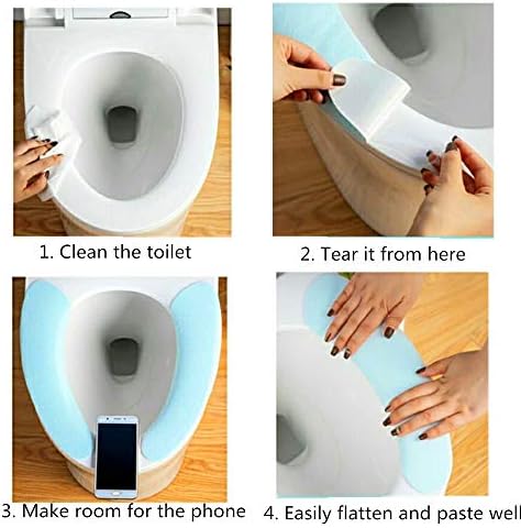Klozet kapağı Sıcak, Yetişkin Banyo Yuvarlak Uzatılmış Yumuşak Yıkanabilir Kullanımlık Tuvalet Koltuk Pedi 2 parça (açık mavi)