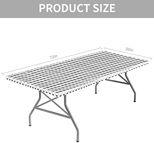Gri Beyaz Damalı Masa Örtüsü Kapak için 6 ft Dikdörtgen Masa Flanel Destekli Astar ile Su Geçirmez Elastik Masa Örtüsü için