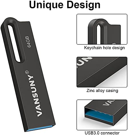 Vansuny 64 GB Flash Sürücü Metal Su Geçirmez USB Sürücü USB 3.0 Ultra Yüksek Hızlı Memory Stick, taşınabilir Başparmak Sürücü