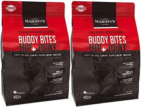 Majesty's Buddy Kalça ve Eklem Gofretlerini Isırır (Fıstık Ezmesi ve Hindistancevizi Yağı, 2 Paket Orta / Büyük Köpek (Toplam