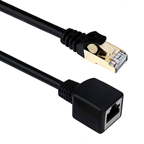 CAT 6 Ethernet Uzatma Kablosu 6 RJ45 Erkek-Dişi Korumalı LAN Ağ Yama Kablosu Altın Kaplama Fişli (1.5 ft-1 paket, Siyah)