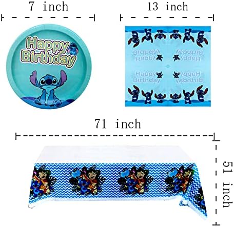 Lilo & Stitch Doğum Günü Parti Malzemeleri, 20 Kağıt Tabak-20 Peçete-1 Masa Örtüsü İçerir 20 Misafir Hizmet Vermektedir