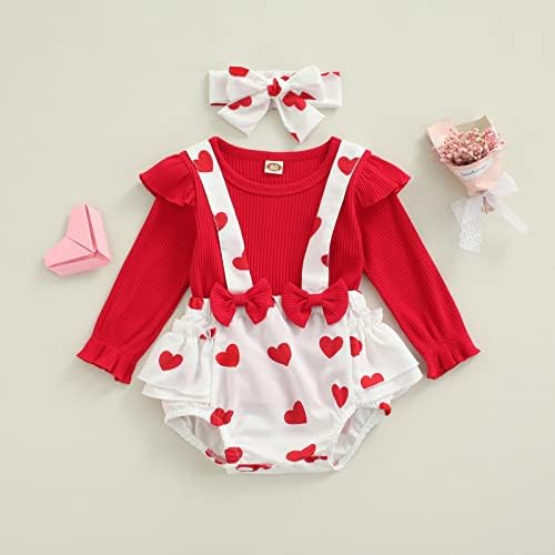 Yenidoğan Bebek Kız Sevgililer Kıyafet Fırfır Gömlek Üst Kalp Baskı Askı Şort Bebek Sevimli Giyim Seti