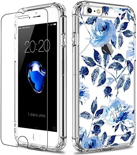LUHOURİ iPhone 6 Kılıf, Ekran Koruyucu ile iPhone 6 s Durumda, Kızlar Kadınlar için Sevimli Mavi Çiçek Çiçek ile Temizle, Slim