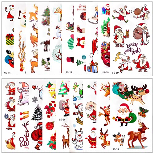 BEİMEİTU Noel Süslemeleri Çocuklar için Geçici Dövmeler-20 Yaprak Glitter Stilleri / Merry Christmas Parti Iyilik, Stocking