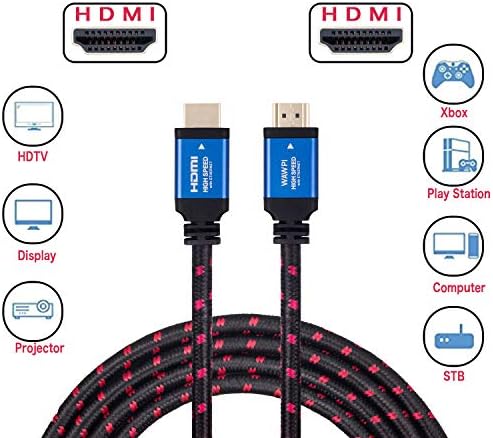 WAWPI HDMI Kablosu HDMI 2.0 (4K) 26AWG Örgülü Kablo-Yüksek Hızlı 18Gbps-Altın Kaplama Konektörler-Ethernet, Ses Geri Dönüşü