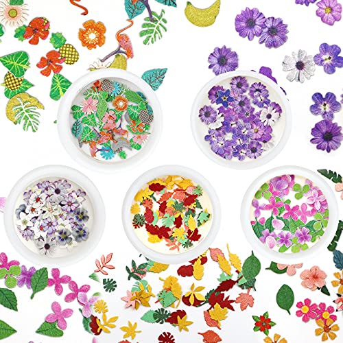 9 Kutuları 3D Çiçek Nail Art Sequins Çıkartmaları Sticker Kadınlar Çocuklar için, renkli Karışık Çiçekler Yapraklar Tasarım