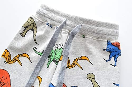 HUAER & Boys Karikatür Baskı Dinozor Maymun Desen Pamuk Pantolon İpli Elastik Sweatpants