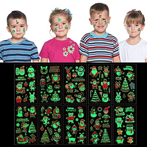 Molain 10 Adet Noel Süslemeleri Glow Geçici Dövmeler Çocuklar Yetişkinler için Su Geçirmez Işık Dövme Etiket Karışık Stil Karikatür